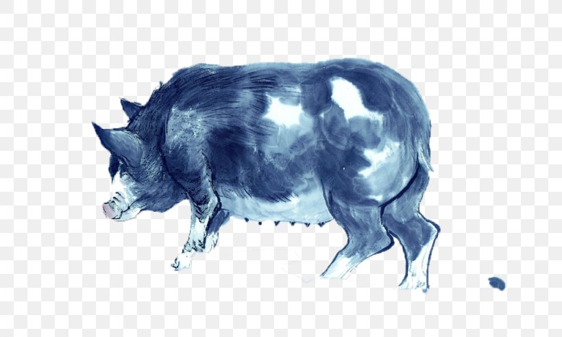 Domestic Pig U53e4u756b Chinese Painting Ink Wash Painting, PNG, 1024x615px, Domestic Pig, Art, Cattle Like Mammal, Chinese Painting, Chinese Zodiac Download Free