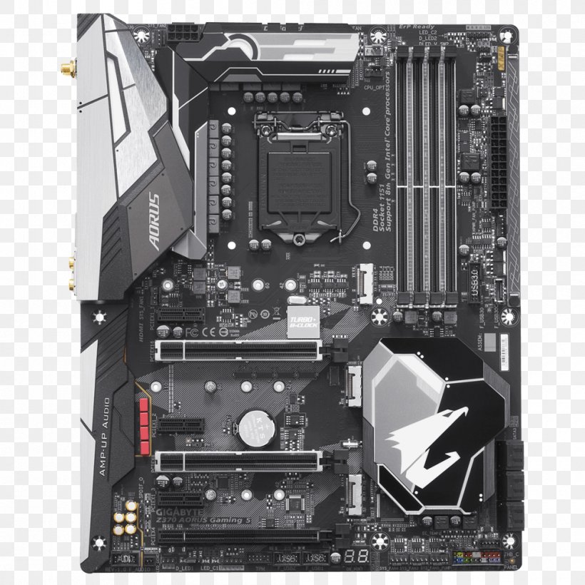 Intel Gigabyte Z370 AORUS Gaming LGA 1151 ATX Motherboard CPU Socket Land Grid Array, PNG, 1000x1000px, Intel, Aorus, Atx, Coffee Lake, Computer Accessory Download Free