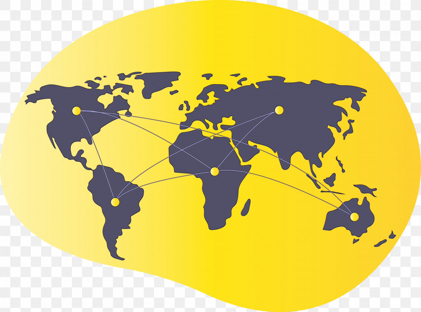Yellow World Globe Earth Plate, PNG, 3000x2228px, Connected World, Earth, Globe, Map, Paint Download Free