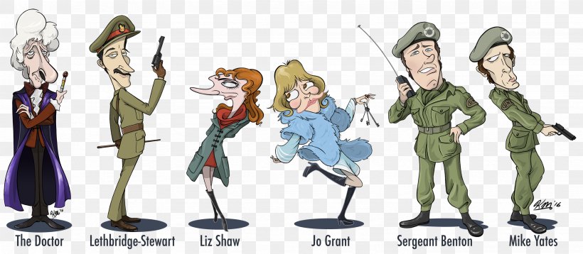 Third Doctor Sergeant Benton Liz Shaw Jo Grant, PNG, 2668x1168px, Third Doctor, Action Figure, Caricature, Cartoon, Companion Download Free