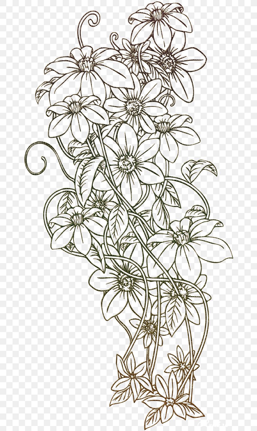 Flower Floral Design Pattern, PNG, 670x1376px, Flower, Black And White, Branch, Digital Image, Drawing Download Free