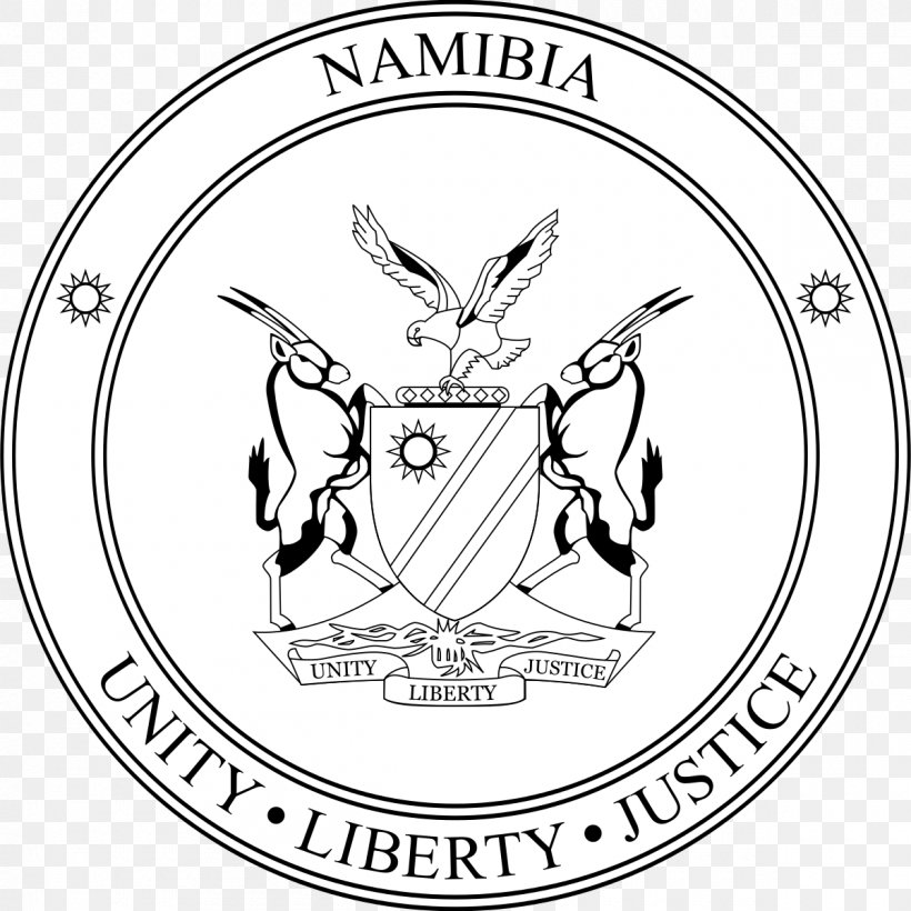 Coat Of Arms Of Namibia Coat Of Arms Of Namibia National Coat Of Arms Public Holidays In Namibia, PNG, 1200x1200px, Namibia, Area, Black And White, Brand, Cassinga Day Download Free