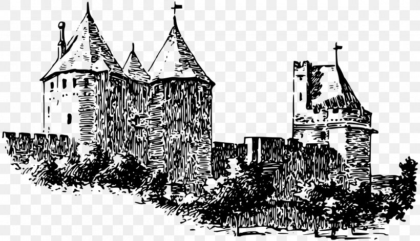 Download Clip Art, PNG, 2400x1380px, Printing, Almshouse, Black And White, Building, Carcassonne Download Free