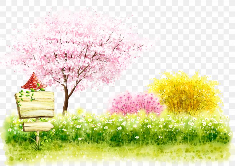 Cartoon Cherry Blossom Illustration, PNG, 4961x3508px, Cartoon, Animation, Blossom, Cherry Blossom, Comics Download Free