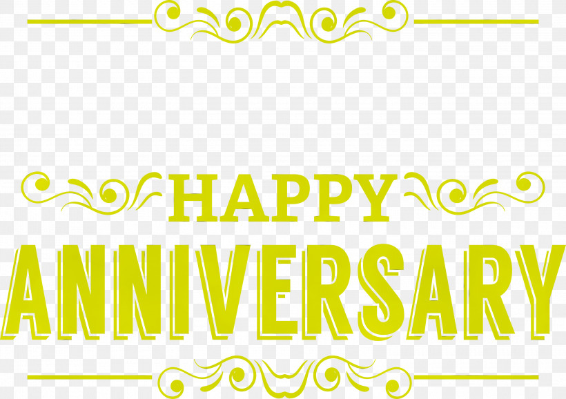 Logo Font Yellow Meter Line, PNG, 3000x2117px, Happy Anniversary, Area, Happiness, Line, Logo Download Free