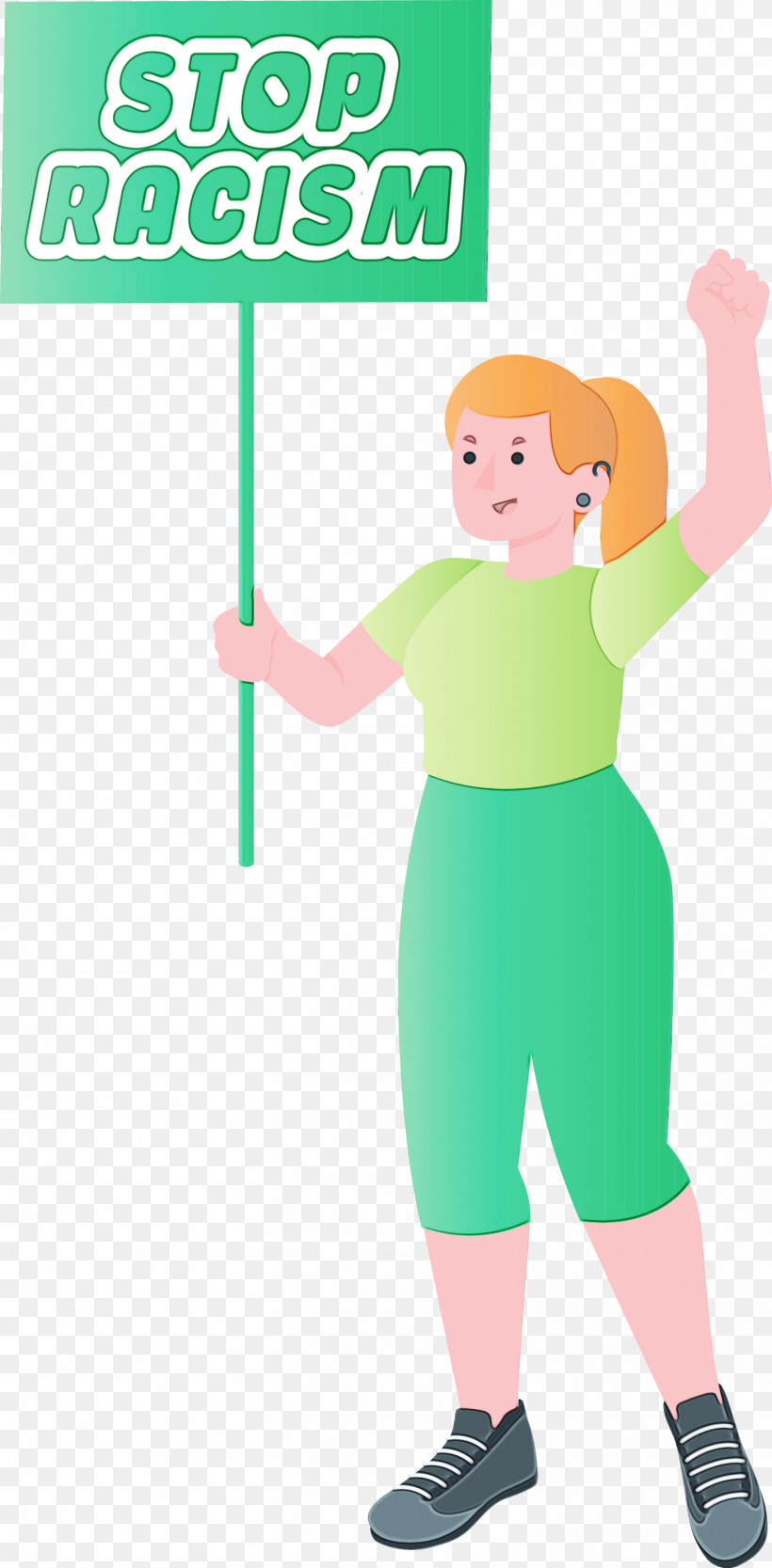 Clothing Character Green Line Area, PNG, 1475x2999px, Stop Racism, Area, Behavior, Character, Clothing Download Free