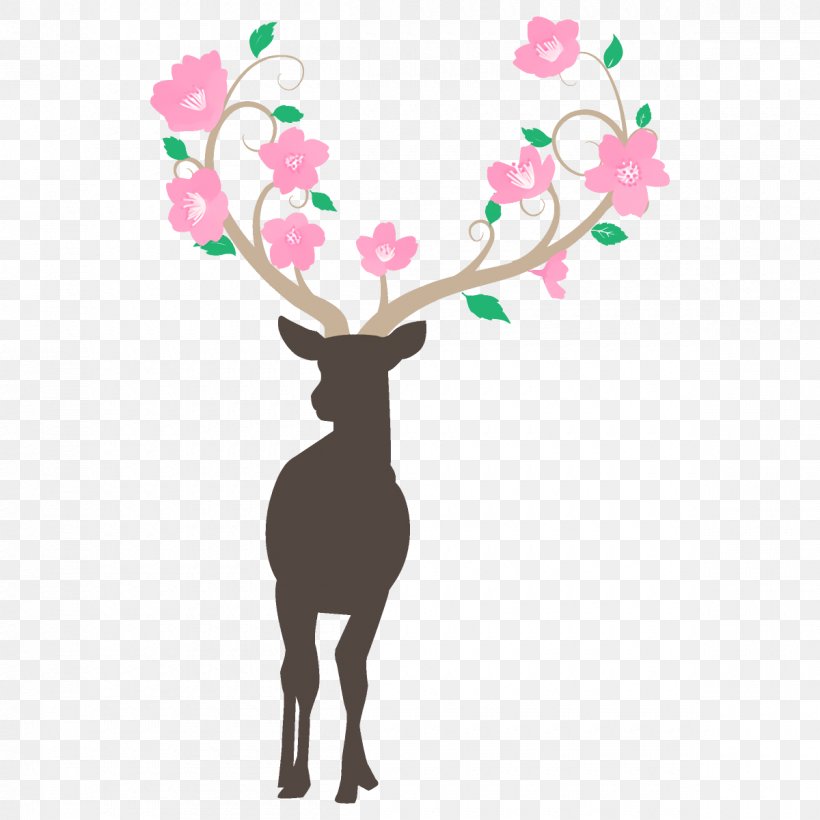 Reindeer, PNG, 1200x1200px, Pink, Blossom, Branch, Deer, Flower Download Free