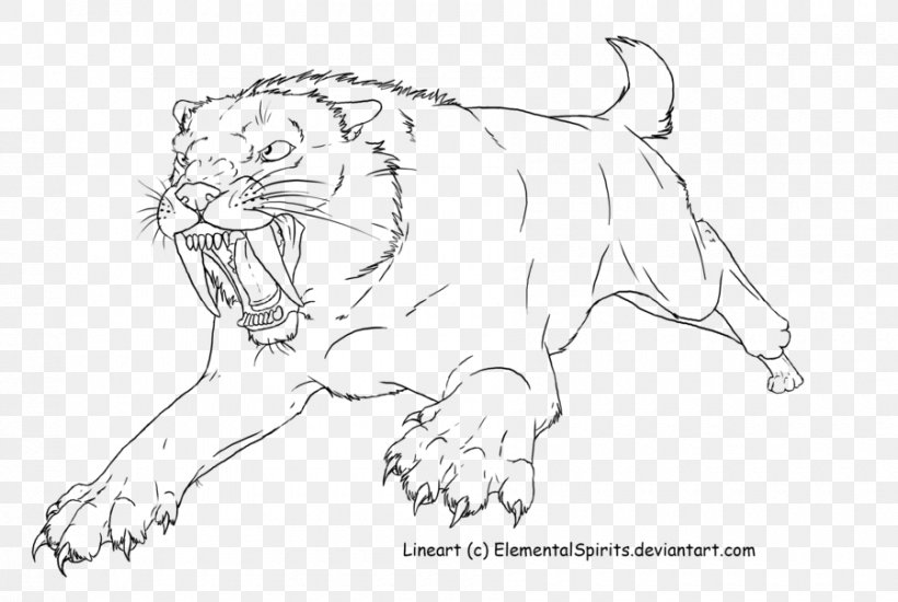 Lion Tiger Cheetah Whiskers Saber-toothed Cat, PNG, 900x604px, Lion, Animal Figure, Artwork, Big Cats, Black And White Download Free