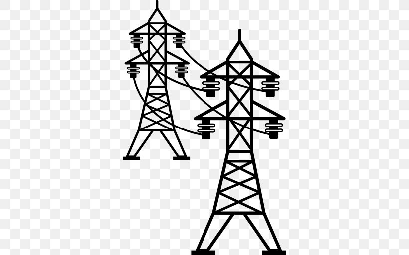 Transmission Tower Electric Power Transmission Electricity Overhead Power Line, PNG, 512x512px, Transmission Tower, Area, Black, Black And White, Electric Power Download Free