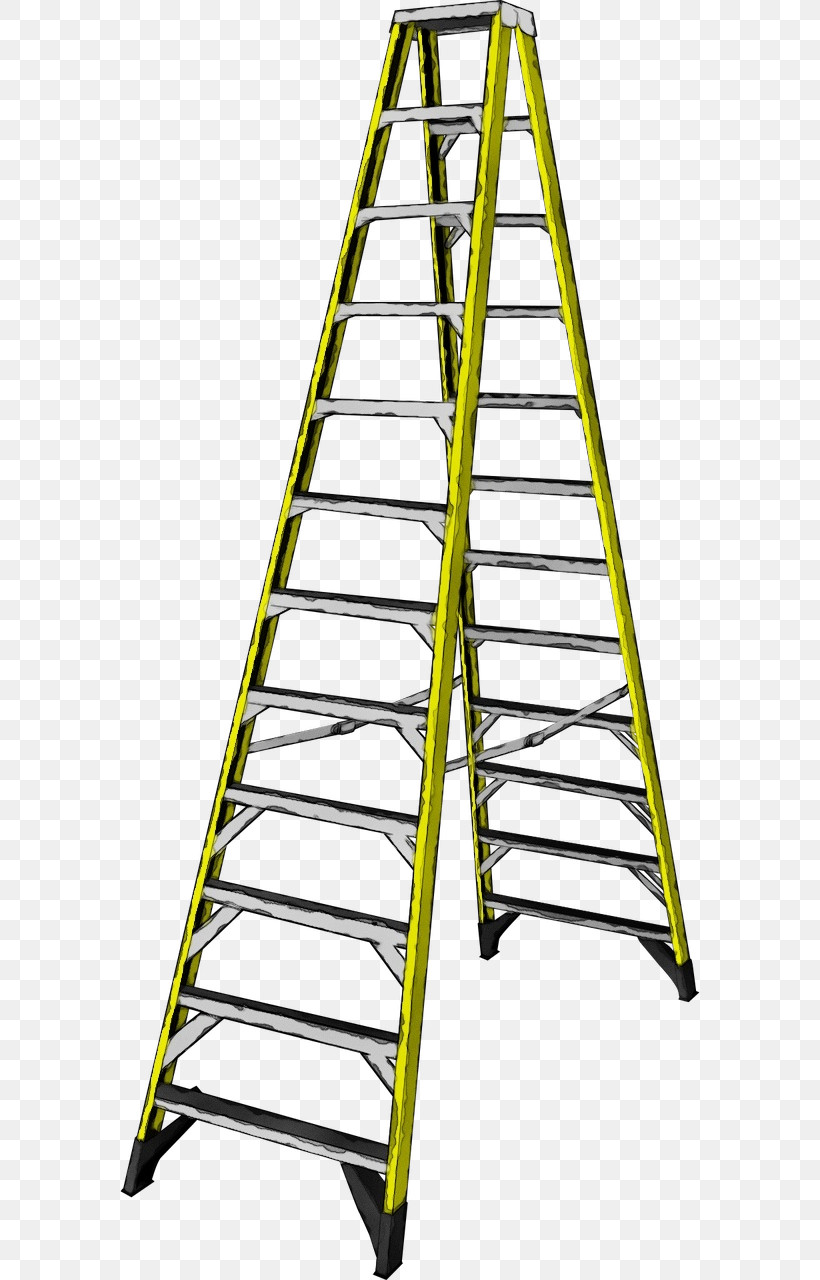 Ladder Yellow Line Stairs Tool, PNG, 640x1280px, Watercolor, Ladder, Line, Paint, Stairs Download Free