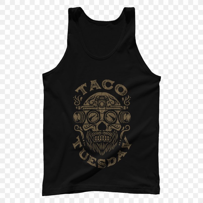 Taco T-shirt Sleeveless Shirt Gilets Tuesday, PNG, 1200x1200px, Taco, Active Tank, Black, Brand, Donnie Darko Download Free