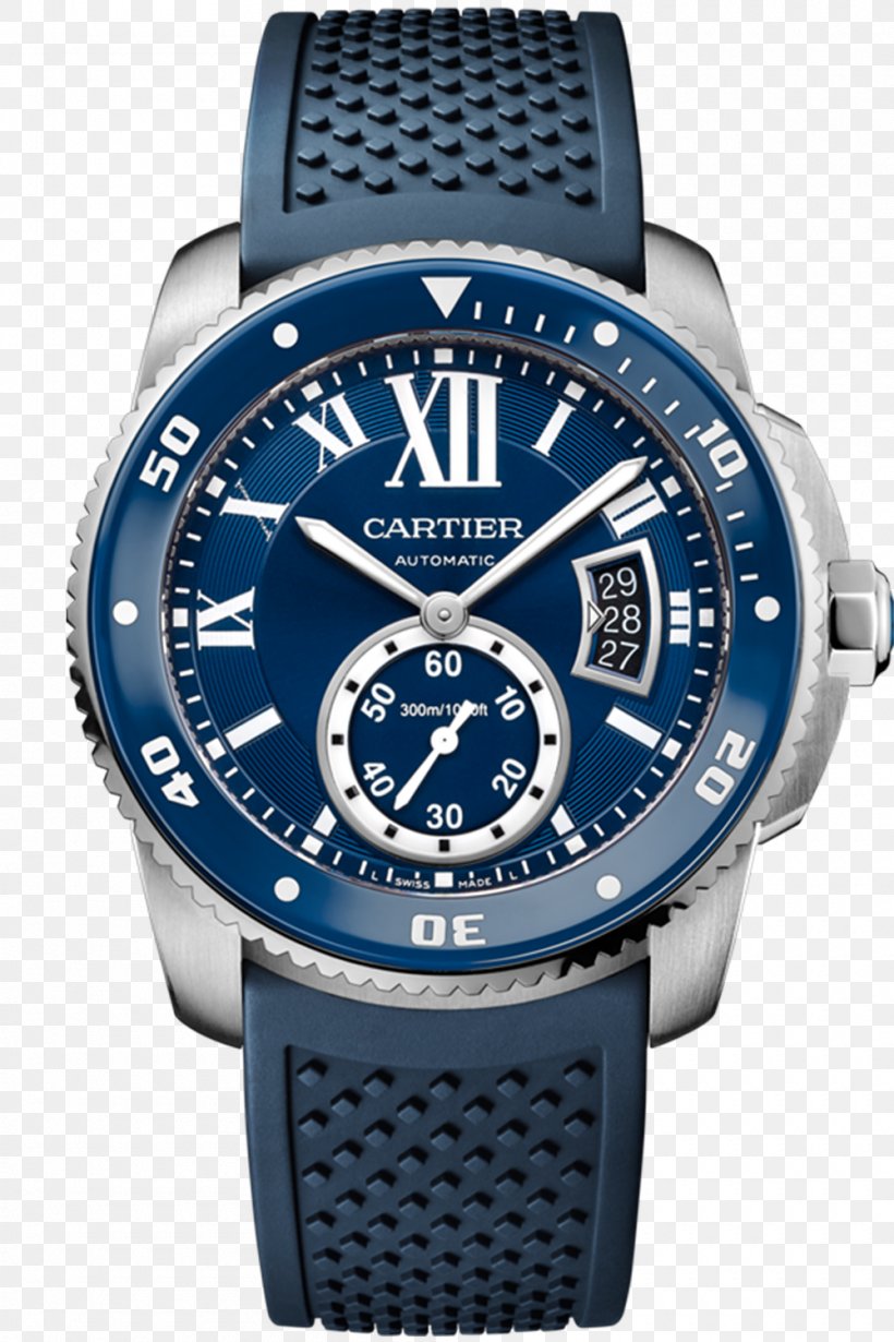 Cartier Calibre De Cartier Diver Automatic Watch Diving Watch, PNG, 1000x1500px, Cartier Calibre De Cartier Diver, Automatic Watch, Blue, Bracelet, Brand Download Free
