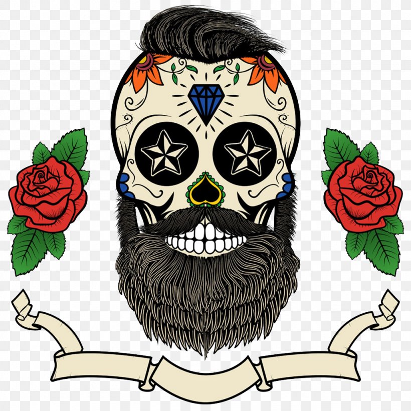 Calavera Beard Skull Day Of The Dead, PNG, 1024x1024px, Calavera, Art, Beard, Bone, Day Of The Dead Download Free