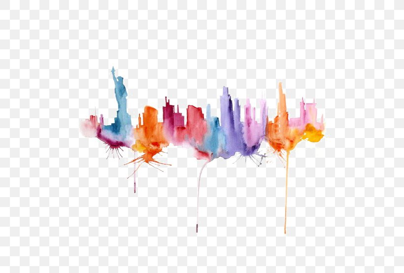 New York City Watercolor Painting Skyline Webb On Watercolor, PNG, 570x554px, New York City, Acrylic Paint, Art, Canvas, City Download Free