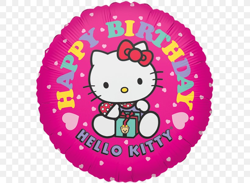 Balloon Hello Kitty Happy Birthday, PNG, 600x600px, Balloon, Area, Birthday, Birthday Cake, Bopet Download Free