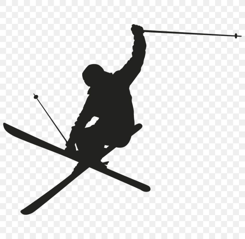 Skiing Clip Art Silhouette Wall Decal, PNG, 800x800px, Skiing, Alpine Skiing, Black And White, Decal, Freestyle Skiing Download Free