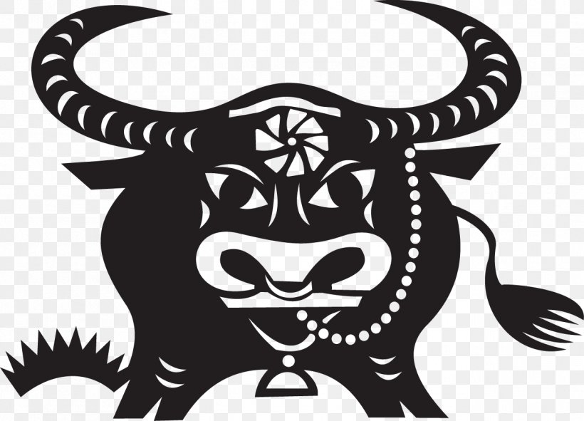 Chinese Zodiac Ox Papercutting Vector Graphics Image, PNG, 1267x914px, Chinese Zodiac, Art, Black And White, Carnivoran, Cattle Like Mammal Download Free