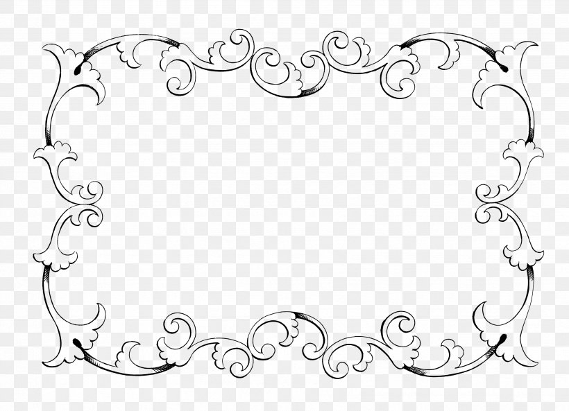 Picture Frame Ornament Clip Art, PNG, 3418x2472px, Picture Frame, Area, Art, Black And White, Body Jewelry Download Free