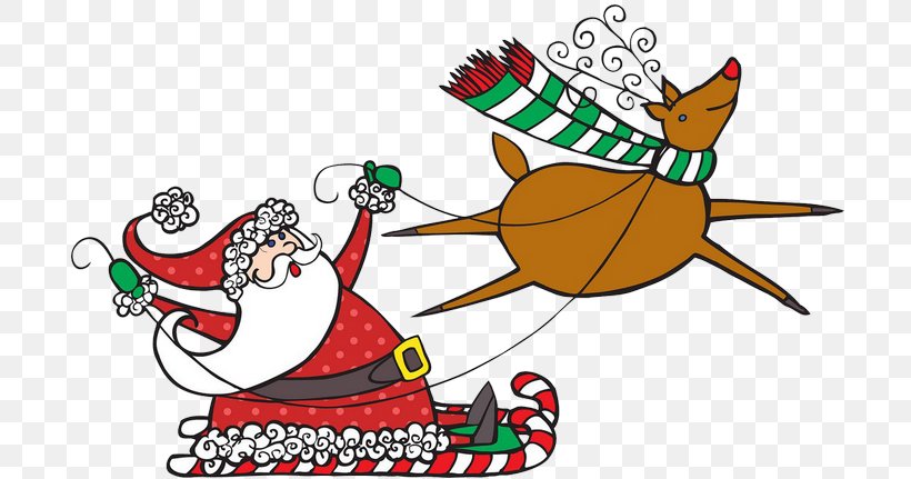 Reindeer Santa Claus Christmas Ornament Sled Clip Art, PNG, 700x431px, Reindeer, Area, Art, Artwork, Beak Download Free