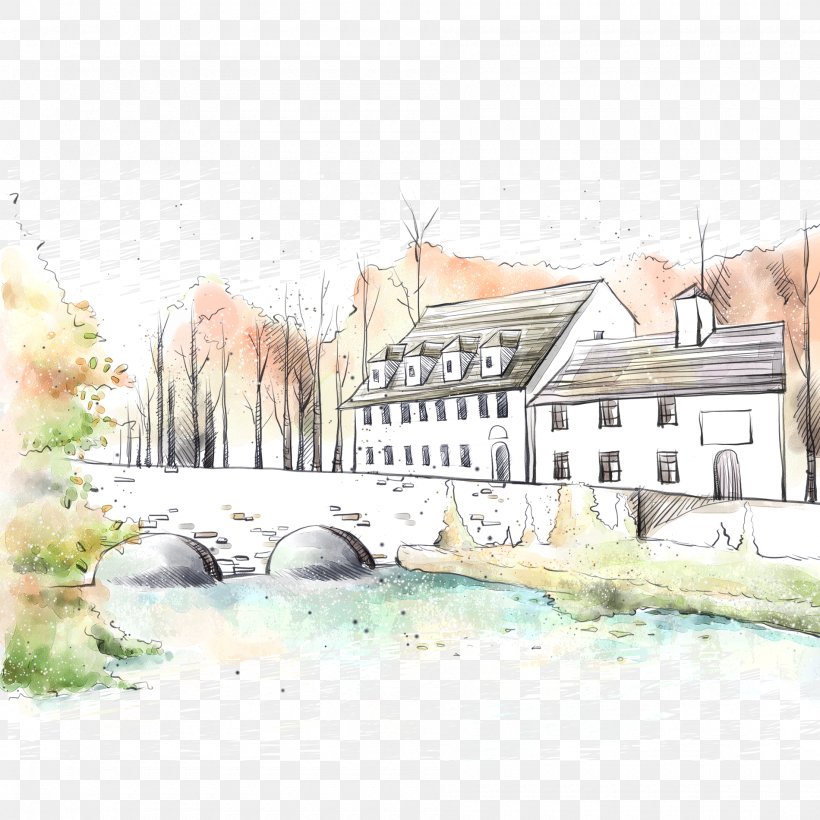 Watercolor Painting Illustration, PNG, 1900x1900px, Painting, Art, Building, Drawing, Estate Download Free
