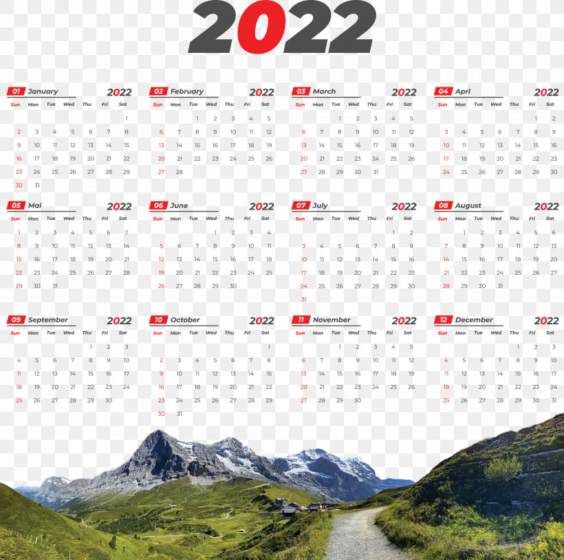 2022 Printable Yearly Calendar 2022 Calendar, PNG, 3000x2984px, Eiger, Alps, Grindelwald, Jungfrau, Mountain Range Download Free