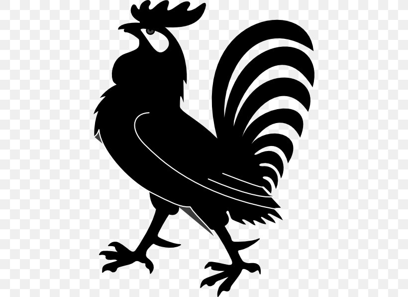 Chicken Rooster Clip Art Image, PNG, 444x596px, Chicken, Beak, Bird, Black And White, Branch Download Free