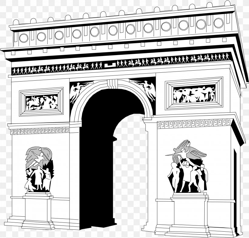 Arc De Triomphe Clip Art Vector Graphics Illustration, PNG, 4284x4088px, Arc De Triomphe, Arch, Architecture, Blackandwhite, Cartoon Download Free