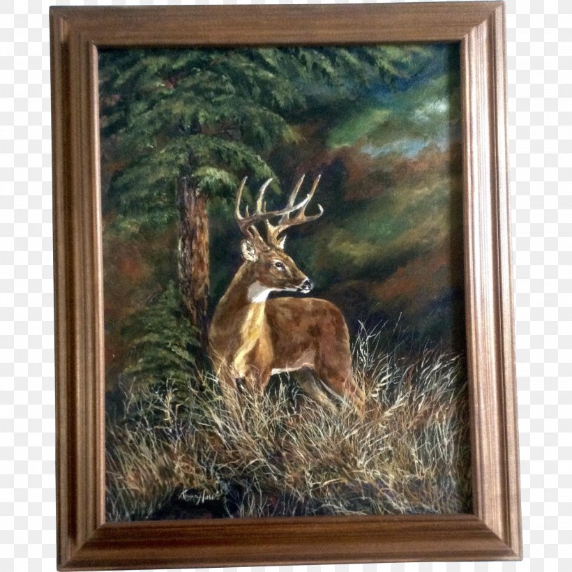 White-tailed Deer Elk Oil Painting, PNG, 2048x2048px, Whitetailed Deer, Acrylic Paint, Antler, Art, Canvas Download Free
