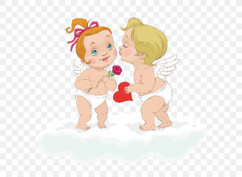 Valentine's Day Cupid Angel Heart Clip Art, PNG, 600x600px, Watercolor, Cartoon, Flower, Frame, Heart Download Free