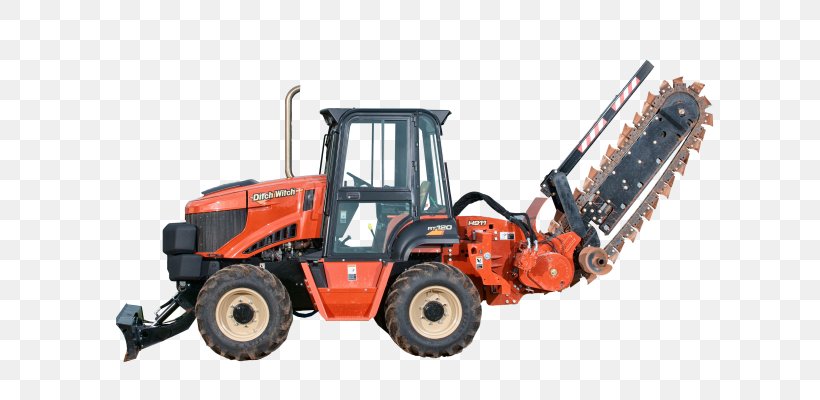 Tractor Trencher Machine Ditch Witch Excavator, PNG, 654x400px, Tractor, Agricultural Machinery, Bulldozer, Chain, Construction Equipment Download Free