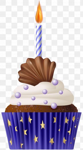 Birthday Muffin Blue With Candle Clip Art - Muffin Cupcake Food Icon PNG