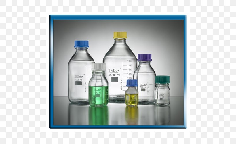 Borosilicate Glass Bottle Laboratory Milliliter, PNG, 500x500px, Borosilicate Glass, Beaker, Blue, Bottle, Bottled Water Download Free