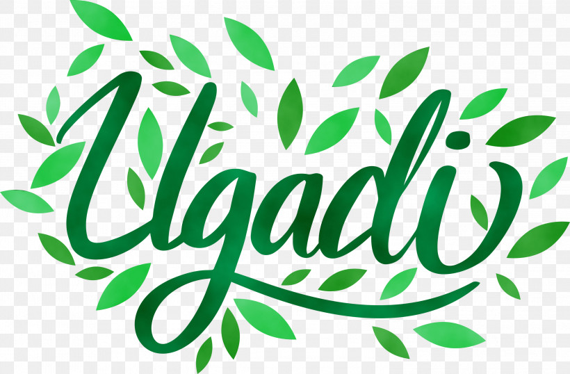 Green Text Leaf Font Plant, PNG, 2999x1969px, Ugadi, Green, Hindu New Year, Leaf, Logo Download Free
