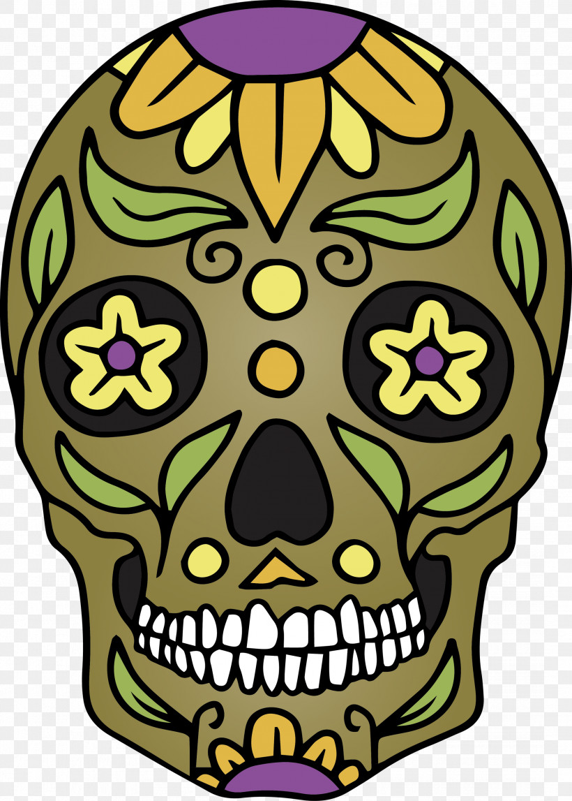 Skull Mexico Cinco De Mayo, PNG, 2143x3000px, Skull, Cinco De Mayo, Flower, Mexico, Yellow Download Free