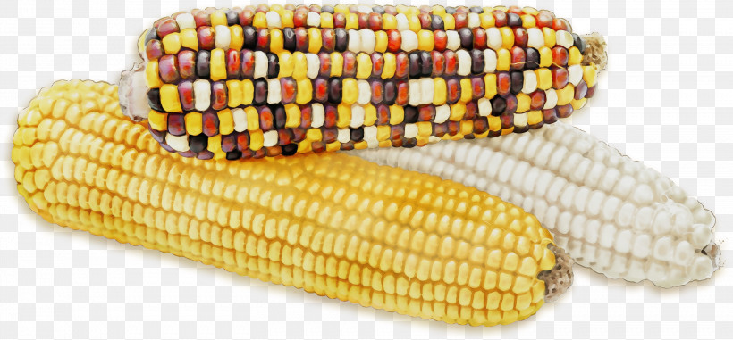 Corn On The Cob Sweet Corn Vegetarian Cuisine Corn Kernel Commodity, PNG, 2911x1354px, Watercolor, Commodity, Corn Kernel, Corn On The Cob, Paint Download Free