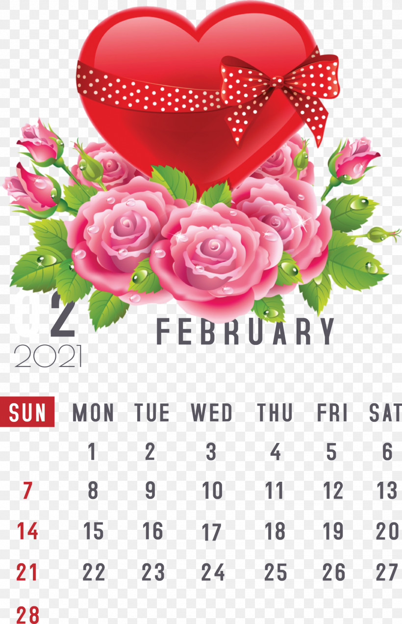 February 2021 Printable Calendar February Calendar 2021 Calendar, PNG, 1933x3000px, 2021 Calendar, Garden Roses, Heart, Romance, Rose Download Free