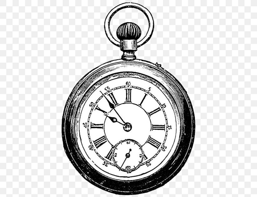Pocket Watch Clip Art, PNG, 442x629px, Pocket Watch, Black And White, Clock, Drawing, Dvd Download Free