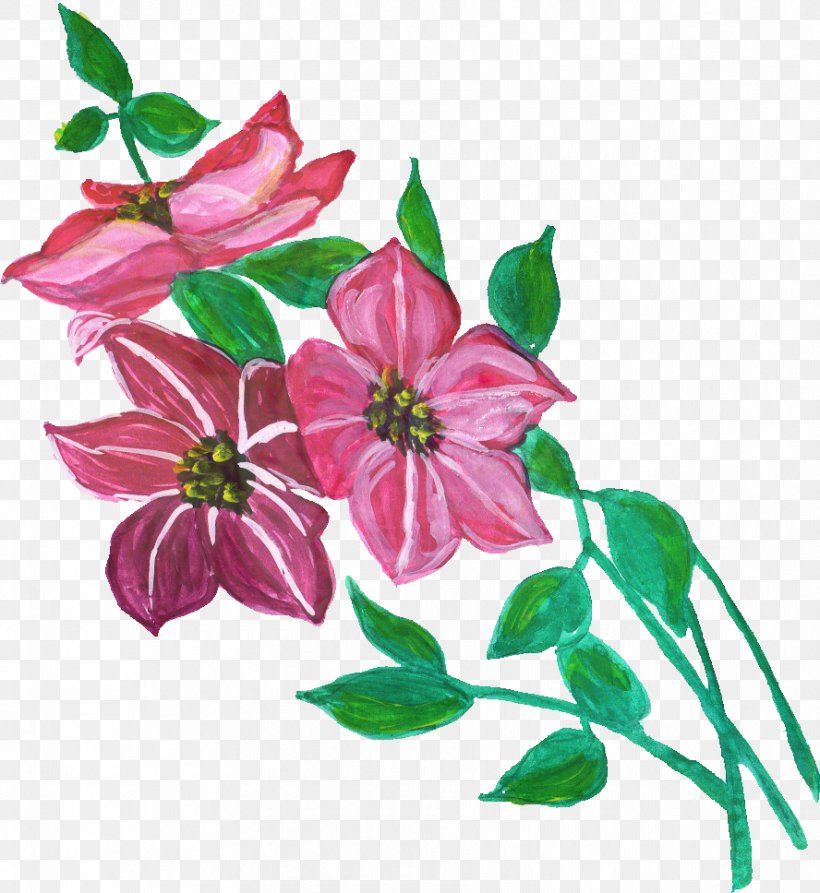 Watercolor Pink Flowers, PNG, 888x968px, Flower, Clematis, Cut Flowers, Floral Design, Floral Emblem Download Free