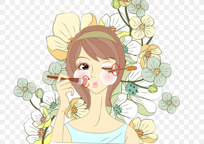 Make-up Cartoon Bijin Illustration, PNG, 1000x705px, Watercolor, Cartoon, Flower, Frame, Heart Download Free