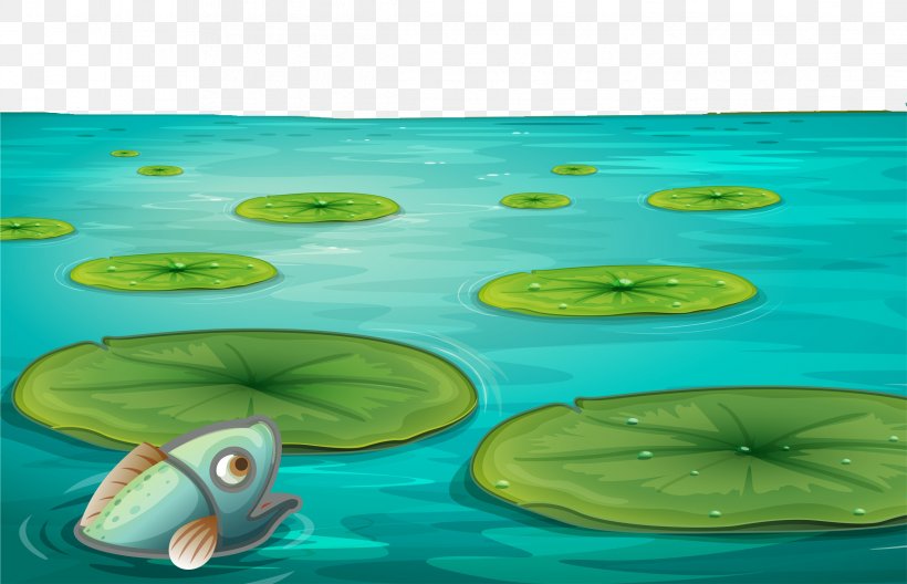 Water Lily Pond Clip Art, PNG, 2328x1501px, Water Lily, Cartoon, Drawing, Fish Pond, Grass Download Free