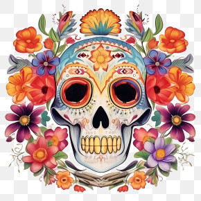 Day Of The Dead - Floral Decorated Skull For Day Of The Dead PNG