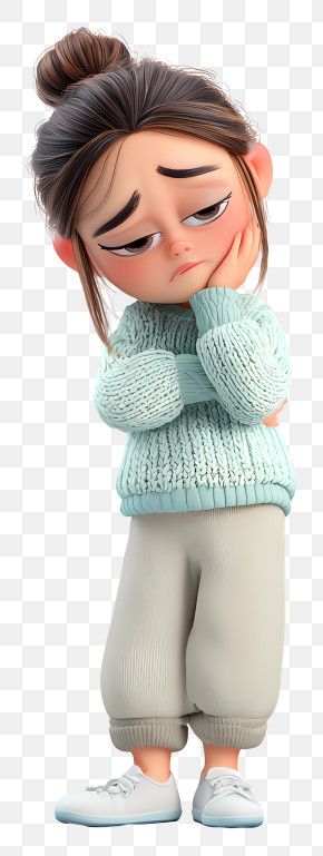 Pensive Girl In Knit Sweater PNG