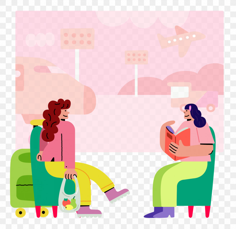 Waiting For Flight, PNG, 2500x2432px, Cartoon, Behavior, Conversation, Geometry, Happiness Download Free