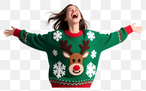 National Ugly Sweater Day - Joyful Woman In Christmas Sweater PNG