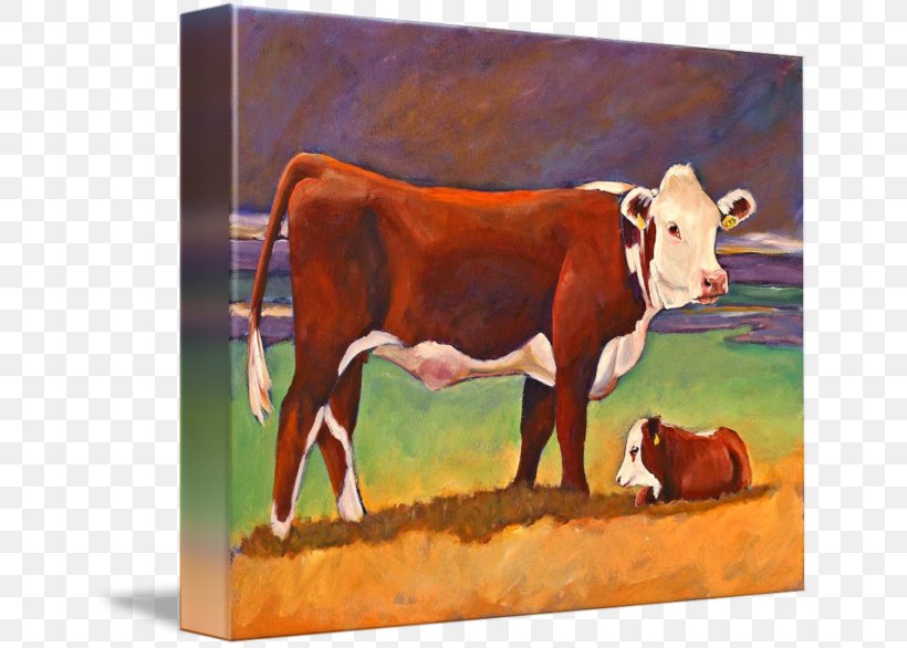 Calf Dairy Cattle Hereford Cattle Ox Painting, PNG, 650x586px, Calf, Art, Bull, Canvas Print, Cattle Download Free