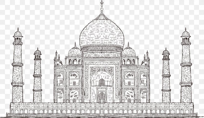 Taj Mahal Drawing Illustration, PNG, 1066x621px, Taj Mahal, Arch, Architecture, Basilica, Black And White Download Free