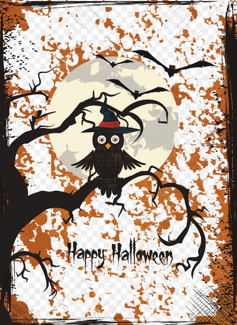 Owl Halloween Illustration, PNG, 1754x2412px, Bird, Animal, Art, Bird Of Prey, Branch Download Free