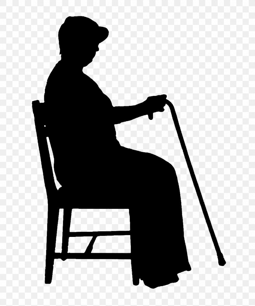 Crutches Old Lady Sitting On A Chair, PNG, 1000x1200px, Silhouette, Black And White, Chair, Female, Furniture Download Free