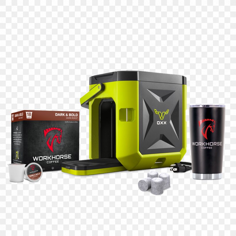 Coffeemaker Cafe OXX COFFEEBOXX Jobsite Single Serve Coffee Maker, Green Single-serve Coffee Container, PNG, 1200x1200px, Coffee, Brand, Brewed Coffee, Cafe, Coffee Cup Download Free