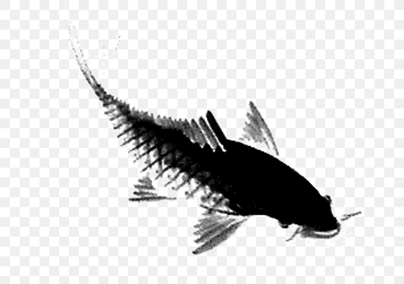 Fish Ink Wash Painting, PNG, 650x576px, Fish, Animal, Black And White, Carp, Chinese Painting Download Free